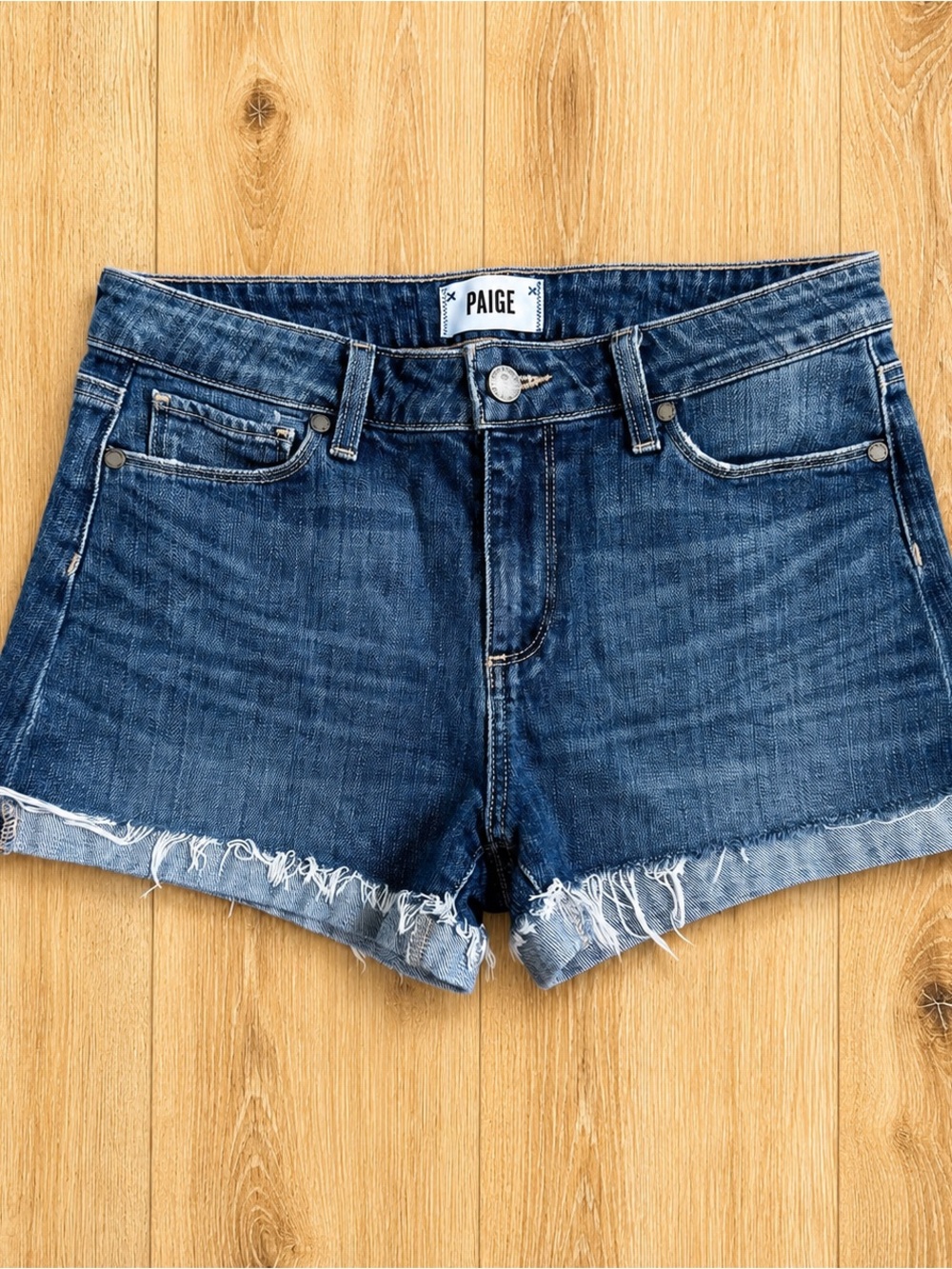 PAIGE Jimmy Jimmy Denim Shorts Size 26 Distressed Frayed Hem Blue Jean Shorts
